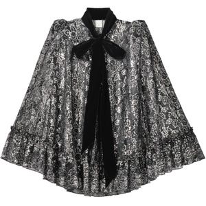 The Vampire's Wife x H&M Gothic Romance Cape Black Silver Lace w/ Velvet Bow M/L